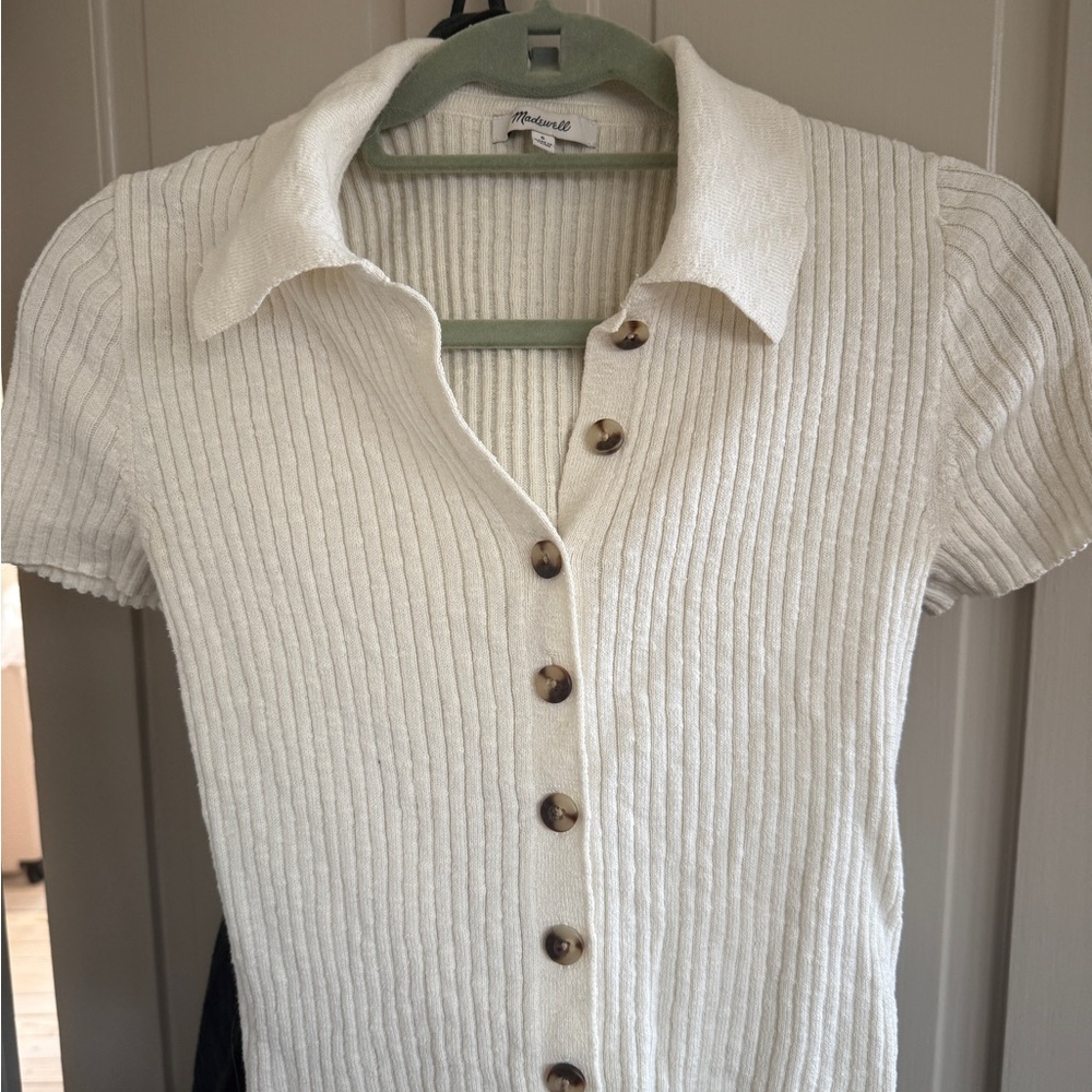 Madewell Cream Ribbed Button-Down Shirt